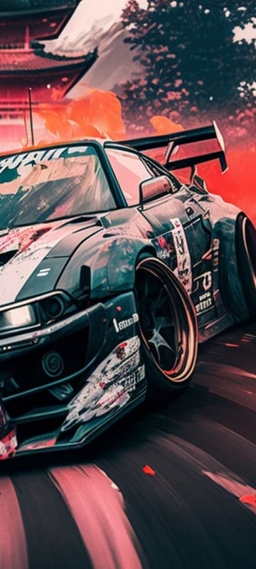 sports car,car,tuning,jdm,road,temple,japan,ai,art