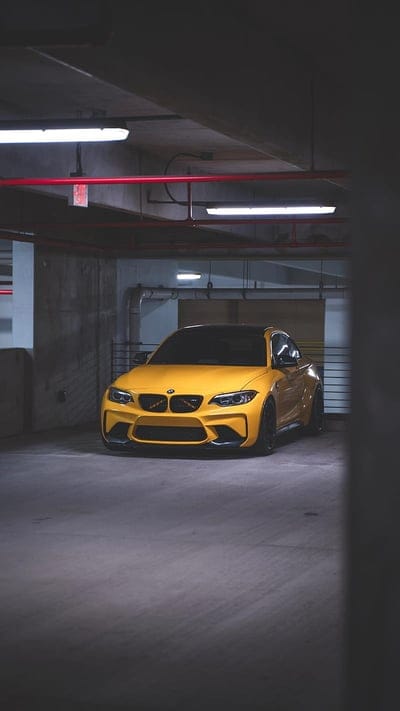 BMW M2, f87, coupe, yellow, car, vehicle, auto, parking, mobile wallpaper, android wallpaper, iPhone wallpaper, phone wallpaper