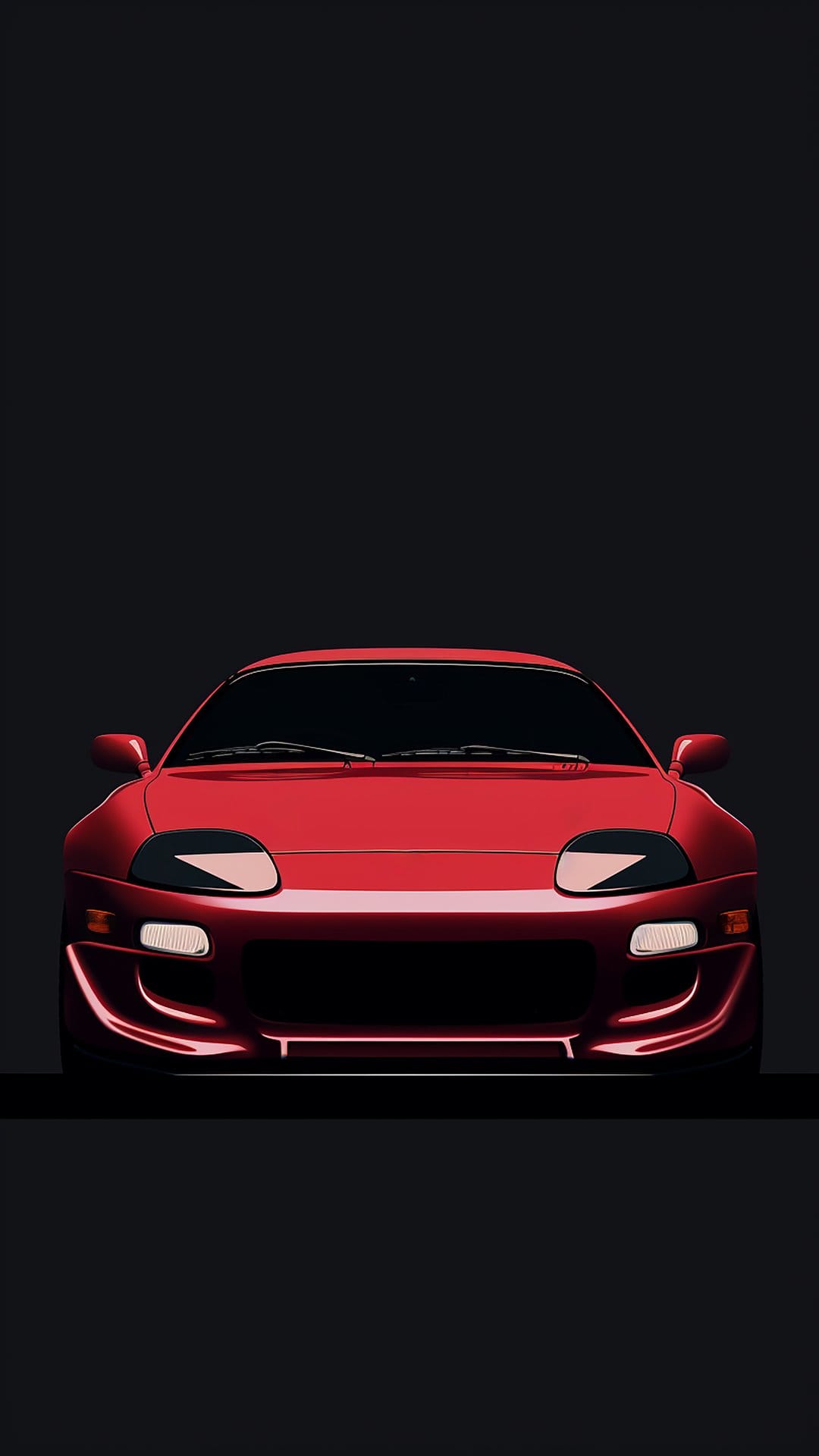 Red Toyota Supra Mk4 front view with iconic rounded headlights centered against a deep black background.