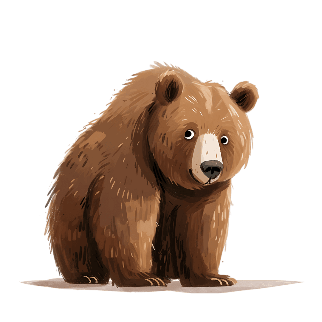 Brown bear watercolor illustration featuring textured fur and white muzzle markings sitting on a flat surface.