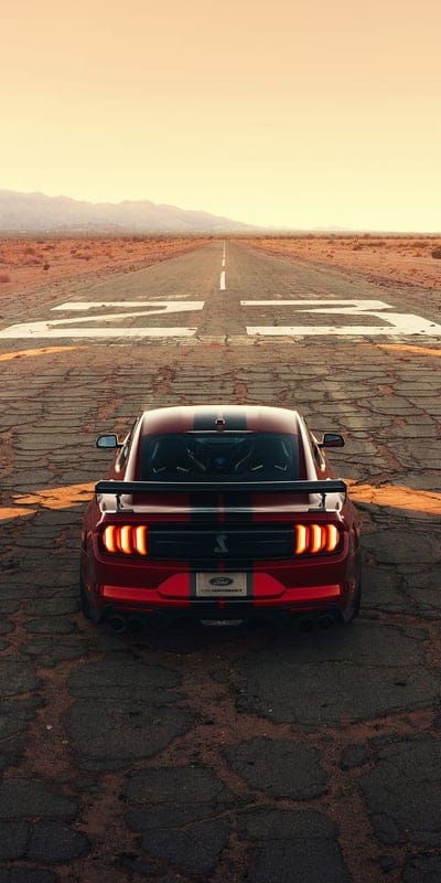 Ford mustang, 23, american, back, car, rear, road, usa, mobile wallpaper, android wallpaper, iPhone wallpaper, phone wallpaper