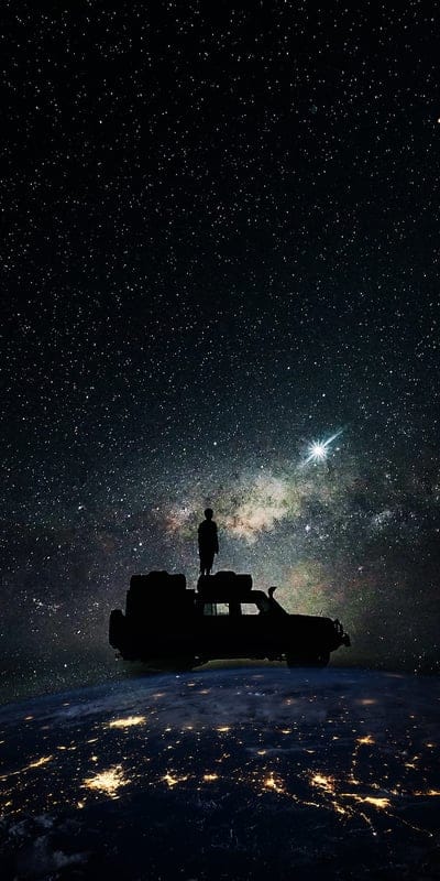 Man, car, dark, moon, sky, star, mobile wallpaper, android wallpaper, iPhone wallpaper, phone wallpaper