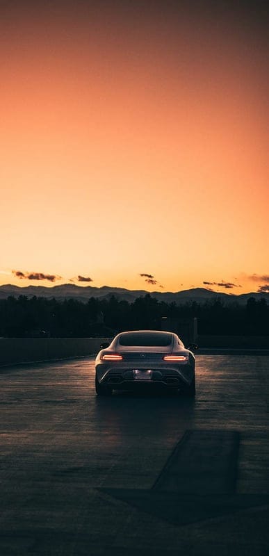 mercedes, car, gray, tailights, road, sunset, mobile wallpaper, android wallpaper, iPhone wallpaper, phone wallpaper