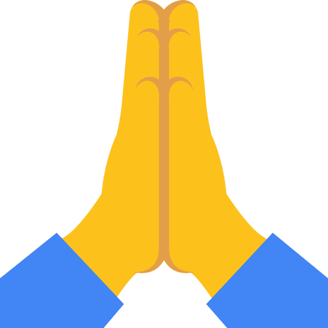 Praying hands emoji with palms pressed together featuring a smooth 3D texture and vibrant yellow skin tone.