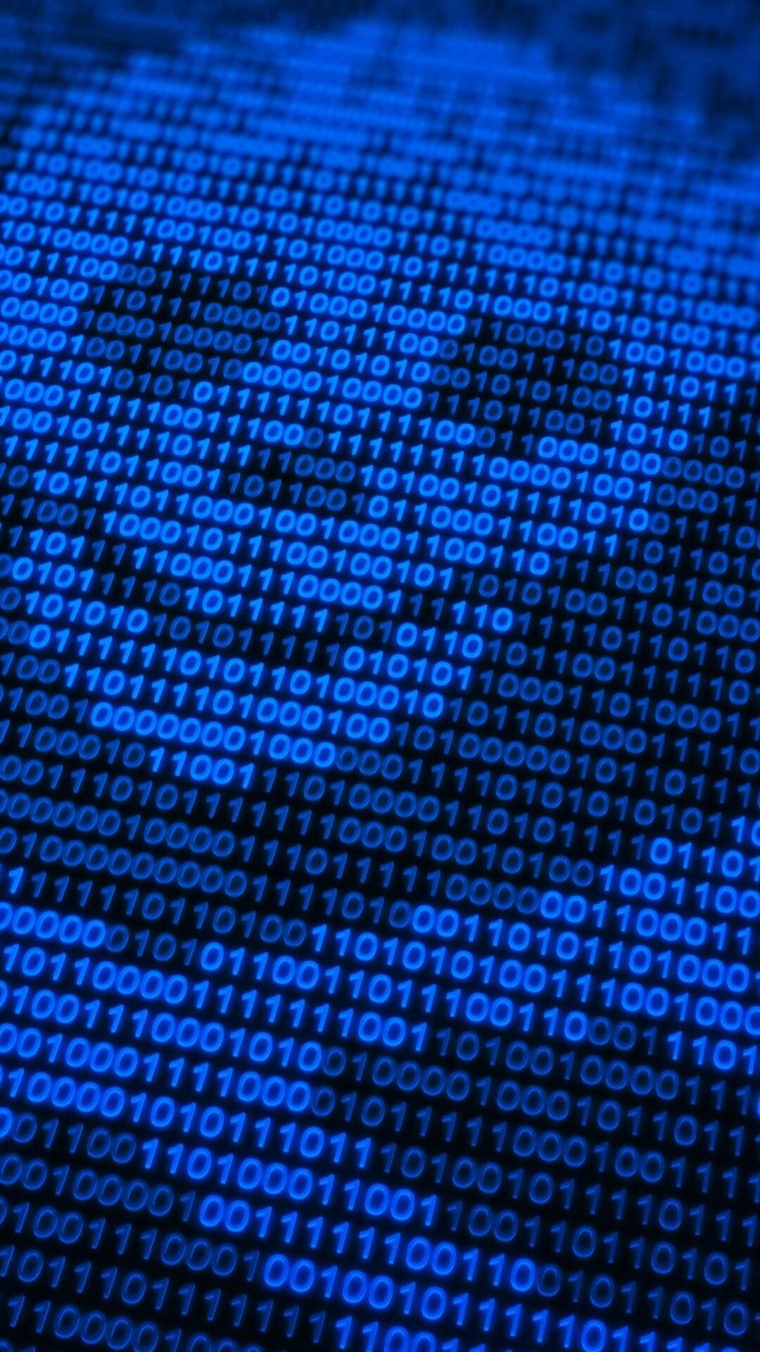 Blue binary digits 0 and 1 flow diagonally across a dark textured surface in a glowing data stream.