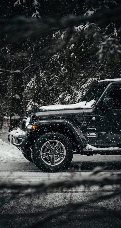 jeep wrangler, jeep, car, suv, black, snow, mobile wallpaper, android wallpaper, iPhone wallpaper, phone wallpaper
