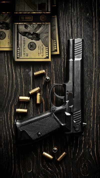 gun,bullets,dollars,money