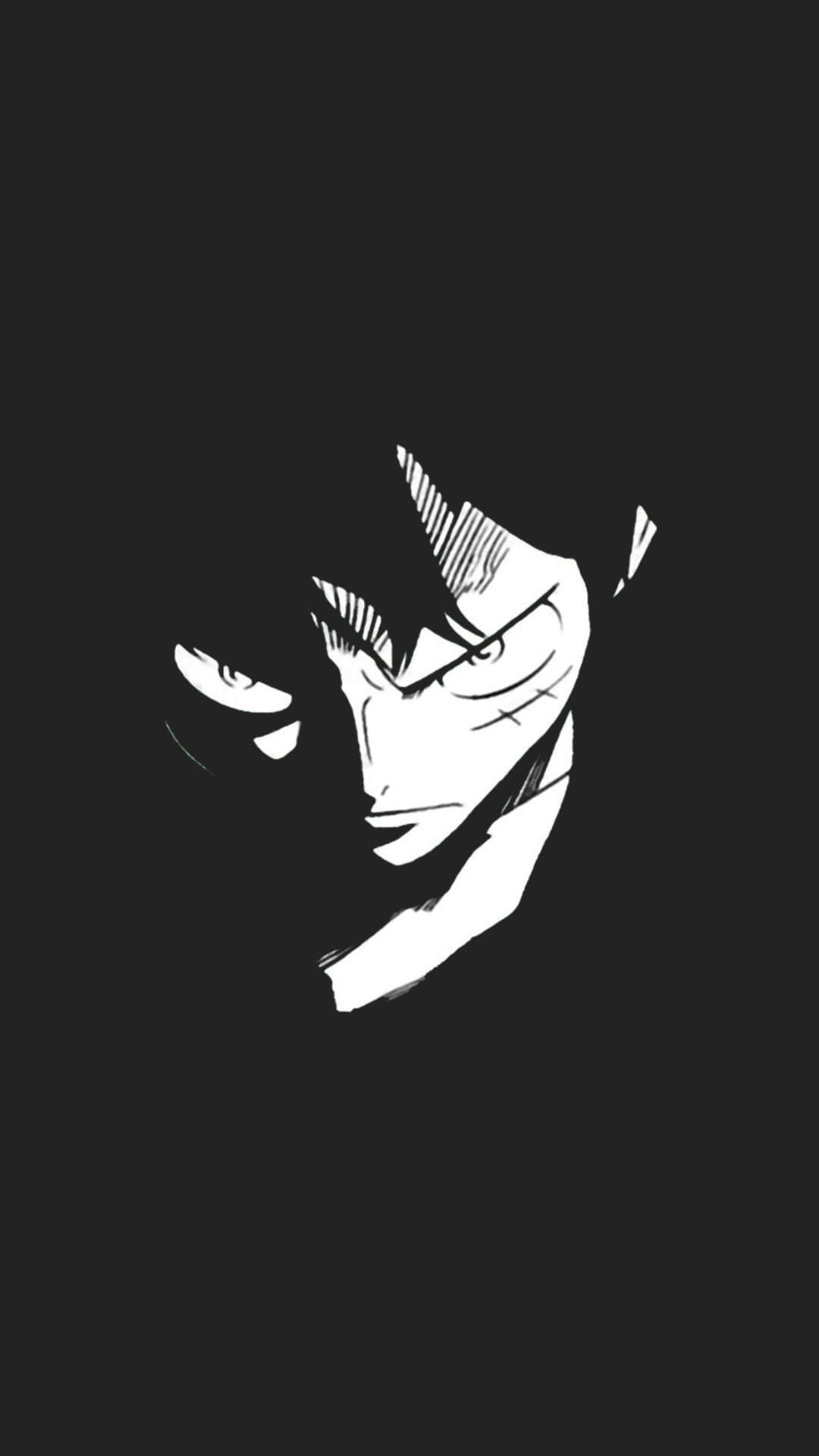 Anime character with an intense gaze and sharp facial features rendered in high-contrast black and white.