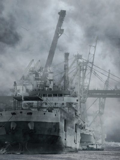 vehicle,cargo ship,fog,ship,aesthetics,phone wallpaper,lock screen wallpaper,ipad wallpaper,mobile wallpaper 4k,boat,beautiful wallpaper,wallpaper,iphone wallpaper,samsung wallpaper,mobile wallpaper,port,harbor,shipping container,black and white
