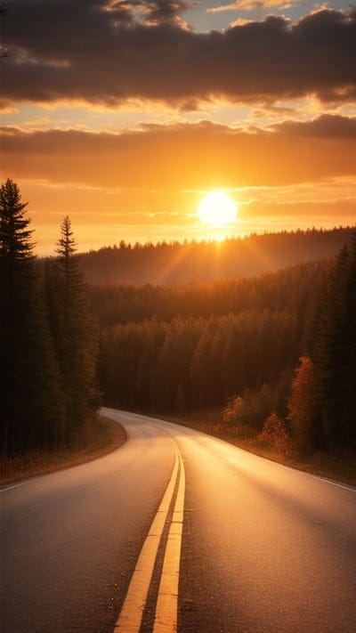road,forest,sun,dawn,nature