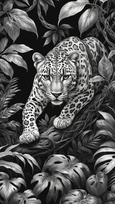 Tattoo,Tattoo Wallpaper,Wallpaper,AI Art,Ai Wallpaper,Desktop Wallpaper,Artwork,Black,White,Black and White,Aesthetic,Leapard,Tree,Leaves