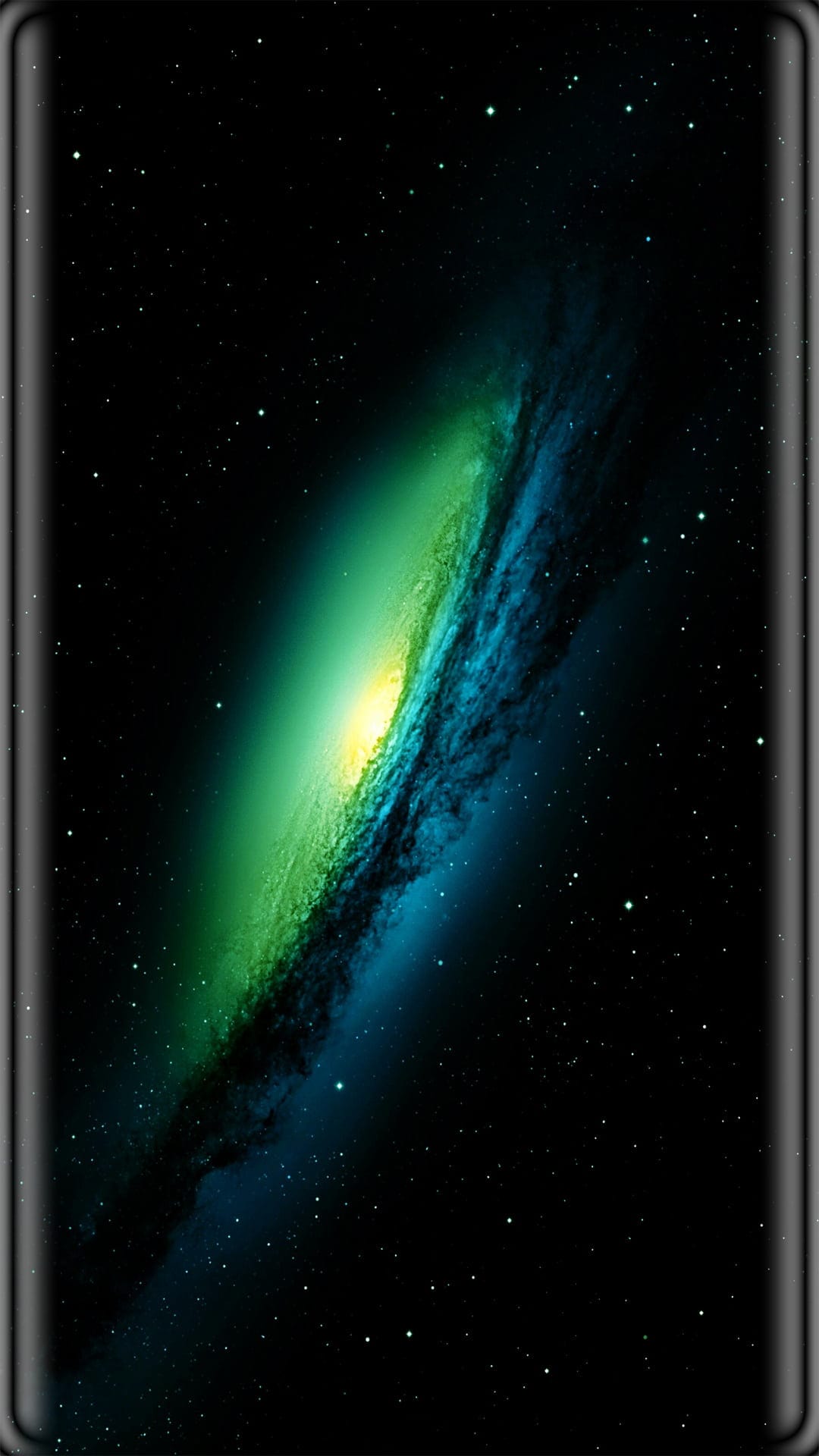 Emerald and azure nebula clouds swirl amidst a dense field of distant stars in a dark, vertical cosmic scene.