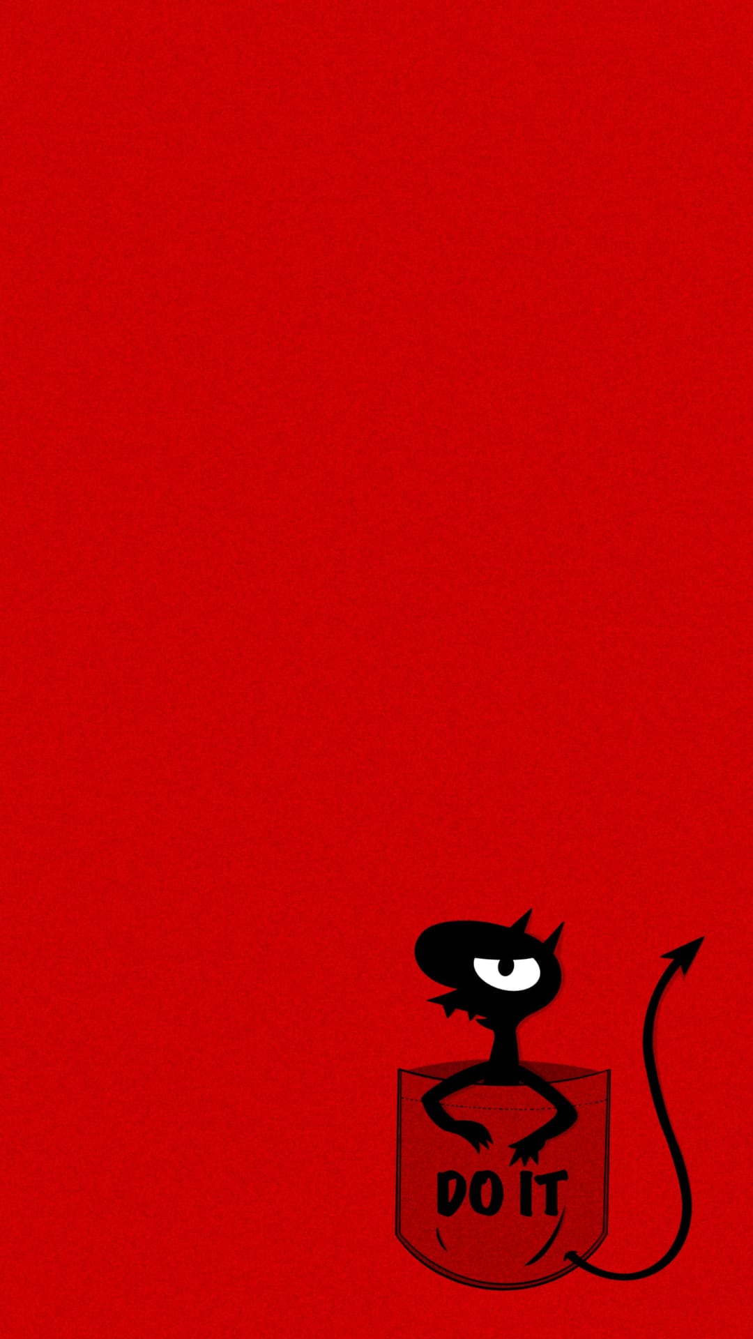 One-eyed black devil character peeking from a red pocket with the text DO IT and a curved pointed tail.