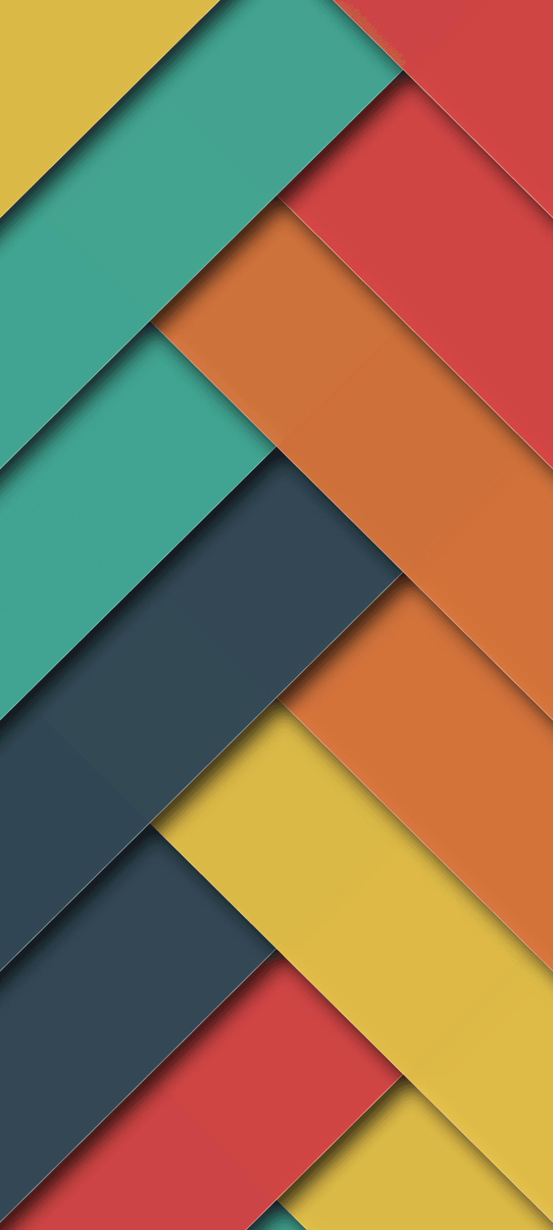 Overlapping rectangles in teal, red, and orange cast soft shadows in a layered material design composition.