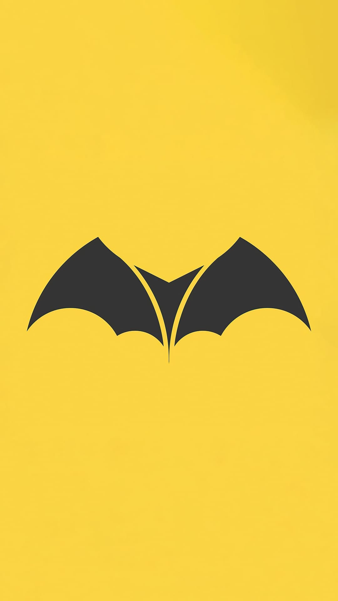 Black bat silhouette with outstretched wings centered on a solid, bright yellow background for mobile screens.