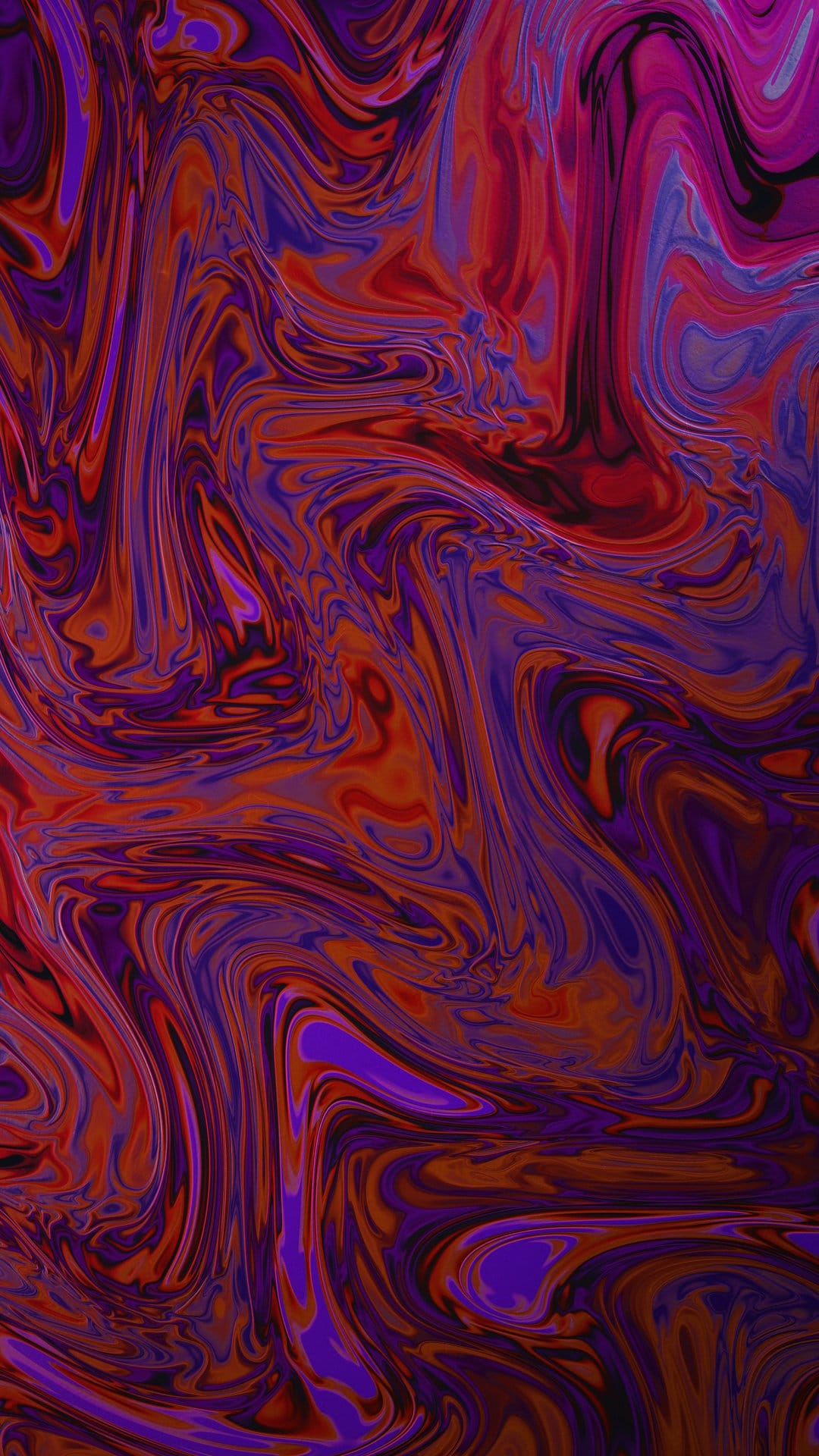 Deep purple and red fluid swirls intermingle in a complex marbling pattern with glossy highlights and shadows.