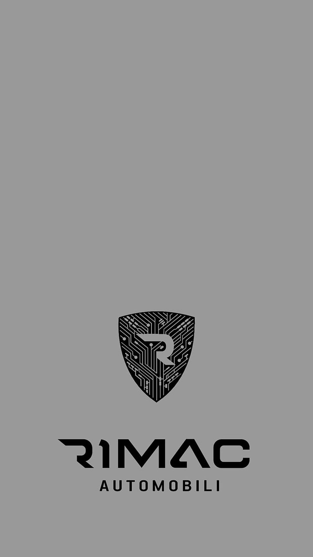 Rimac Automobili shield logo featuring a circuit board stylized R above modern sans-serif brand typography.