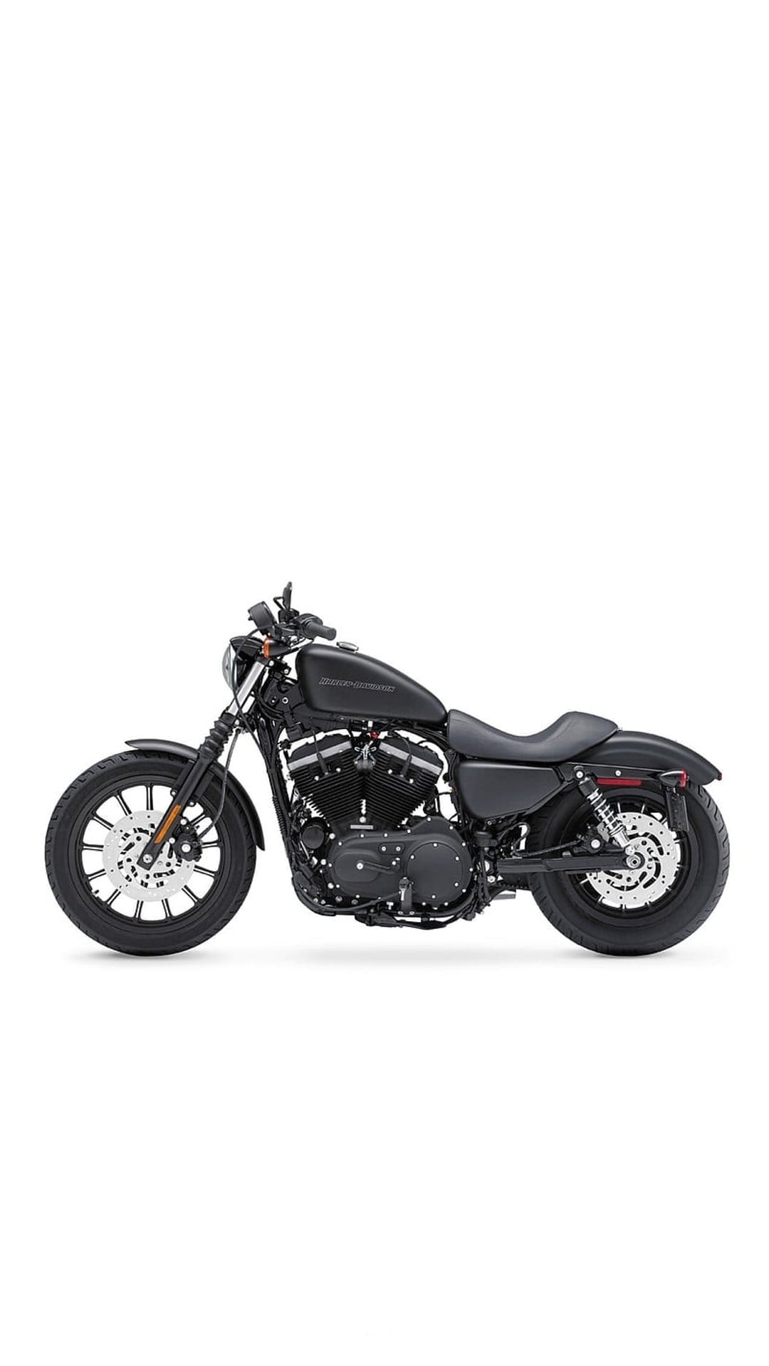 Black Harley-Davidson Sportster motorcycle shown from a side profile perspective against a plain white background.