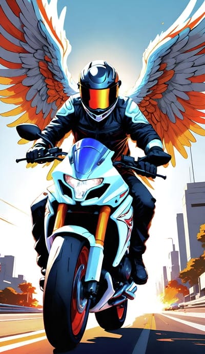 motorcycle,helmet,wings,racer,art,ai