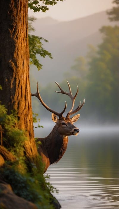 Cool,Deer,Lake,Serene