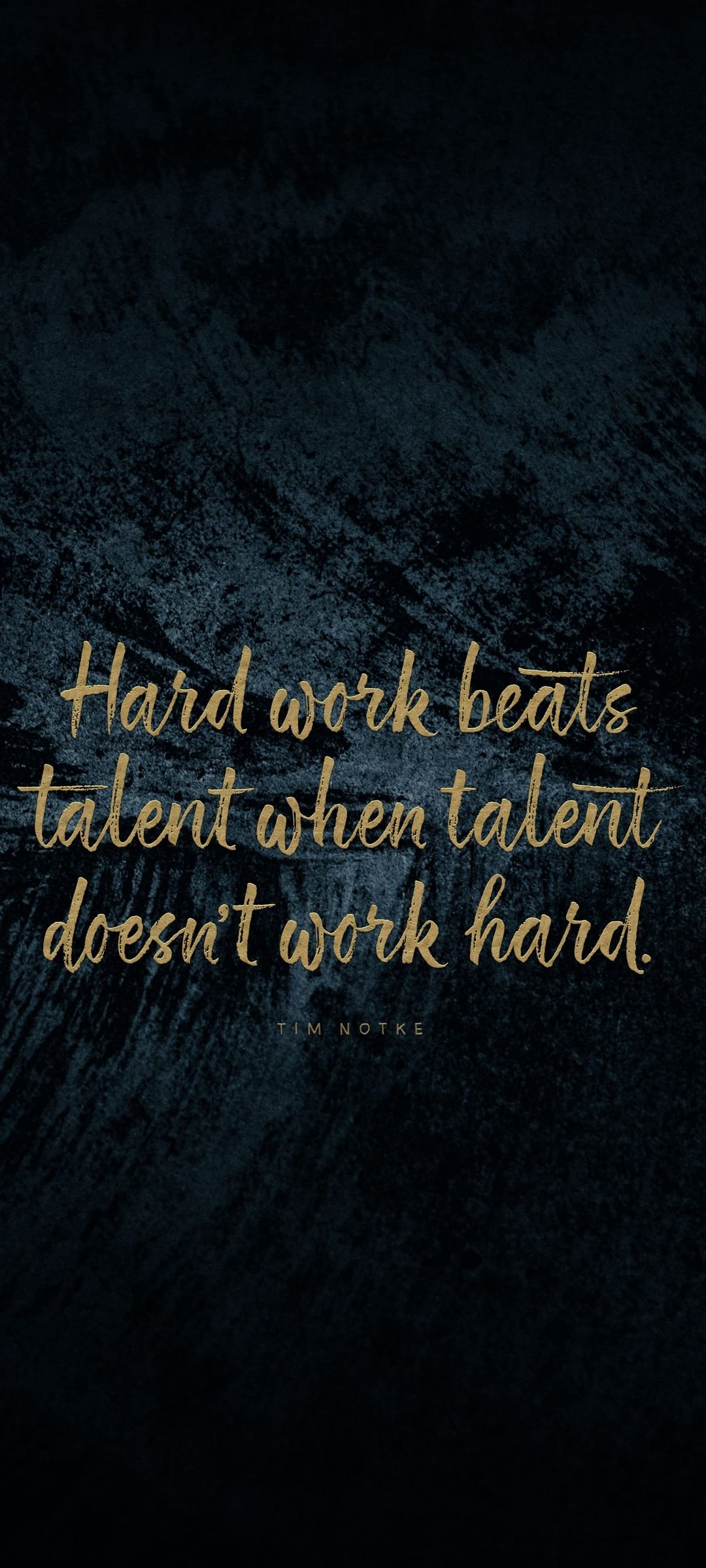 Gold Tim Notke quote text on a dark charcoal textured background for a motivational mobile lock screen display.