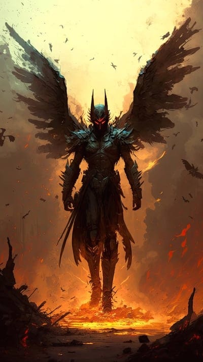 demon,cyborg,evil,wings,fire,ash,art
