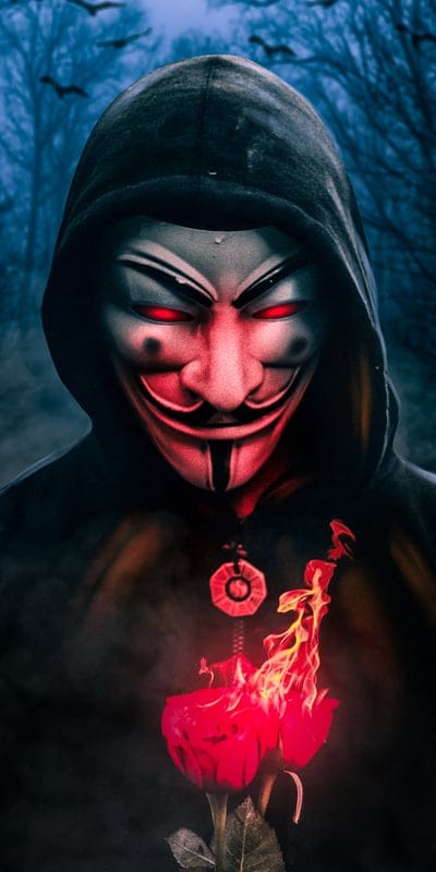 mask,man,anonymous,rose,flame