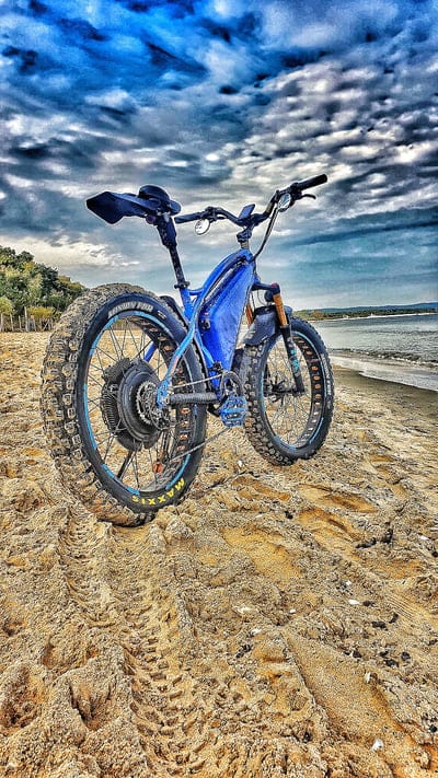 Fat bike Panther, beach, bicycle, big bike, ebike, fat bike, fatbike, maxxis, sea, sky, mobile wallpaper, android wallpaper, iPhone wallpaper, phone wallpaper