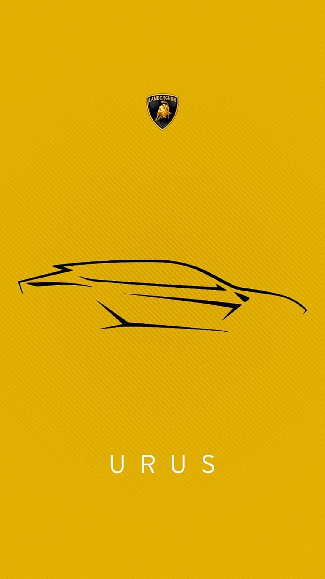 Lamborghini Urus black outline and official logo centered on a bright yellow background with diagonal textures.