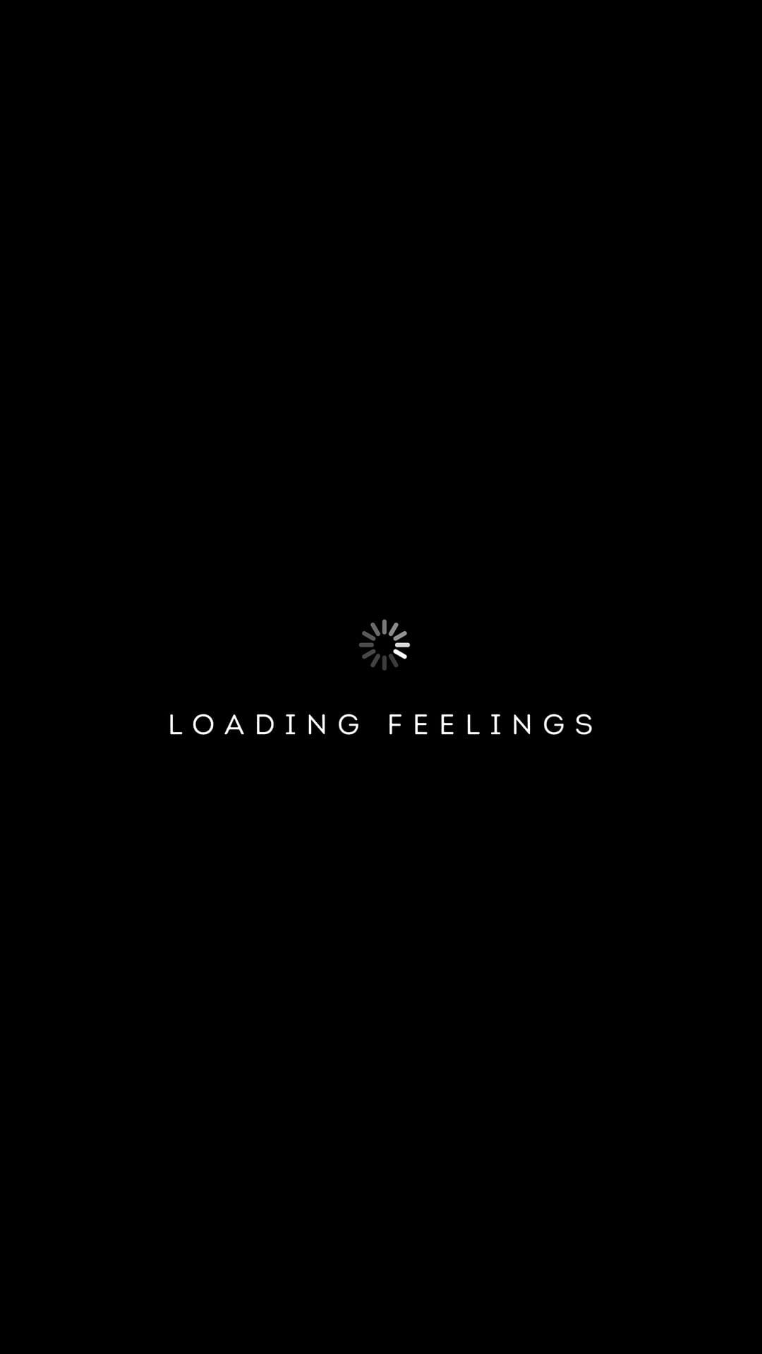 Loading Feelings text in white sans-serif below a circular spinner icon on a solid black background.