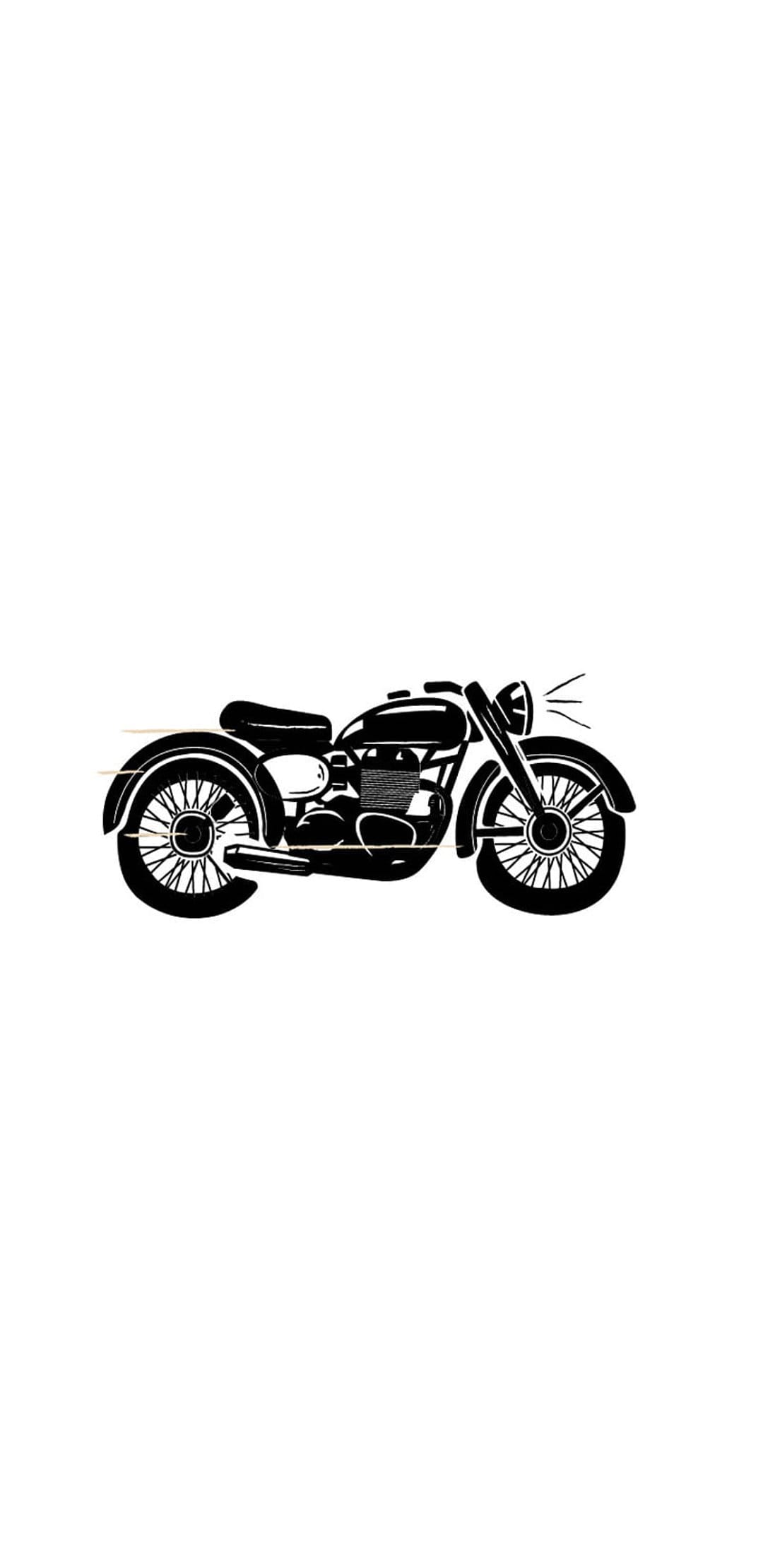 Retro motorcycle silhouette in solid black ink centered on a clean white background with sharp vector lines.