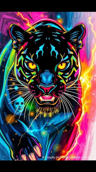 Neon,Panther,Black,Black Panther,Sketch,Hand Drawn,Color Sketch,Hd Backgrounds,Hq Wallpapers,4k wallpapers,8k wallpapers,High Quality,Hand Made,Animal,Mighty,Majestic