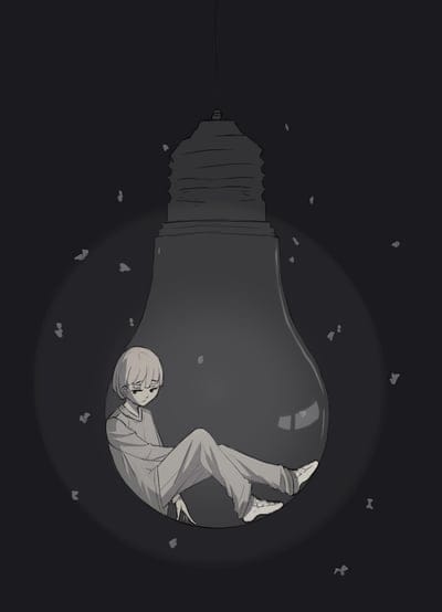 boy,light bulb,sadness,alone,anime,black and white
