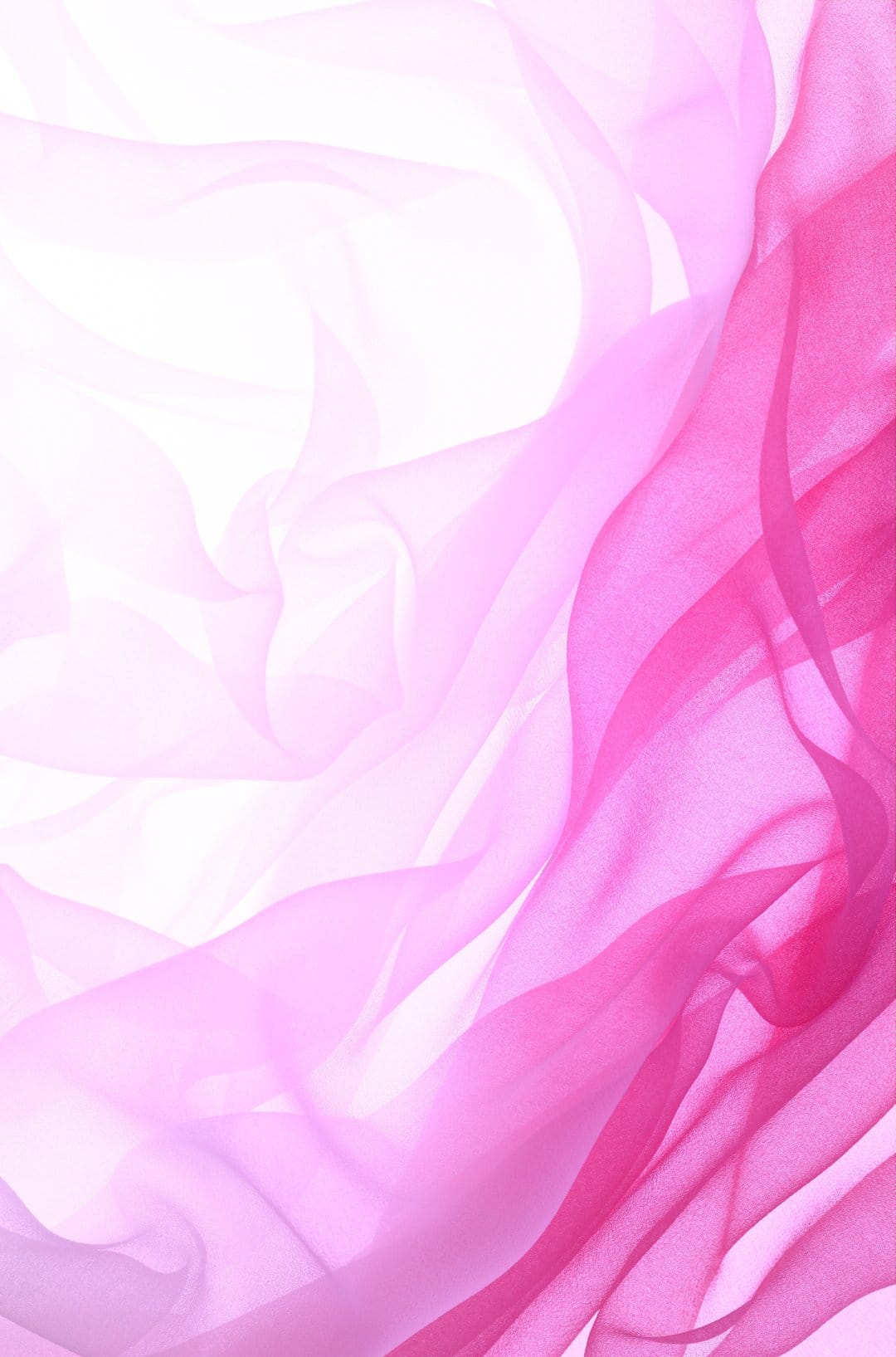 Pink chiffon fabric swirls create a soft gradient of fuchsia and blush against a white background.