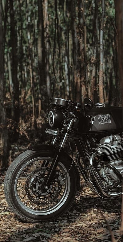 royal enfield, motorcycle, bike, black, forest, mobile wallpaper, android wallpaper, iPhone wallpaper, phone wallpaper