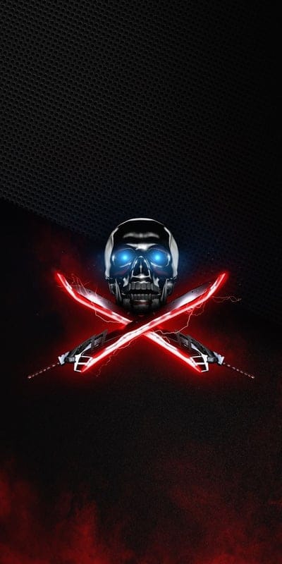 Skull in the dark,blue eyes,carbon,metal,metal skull,neon, red