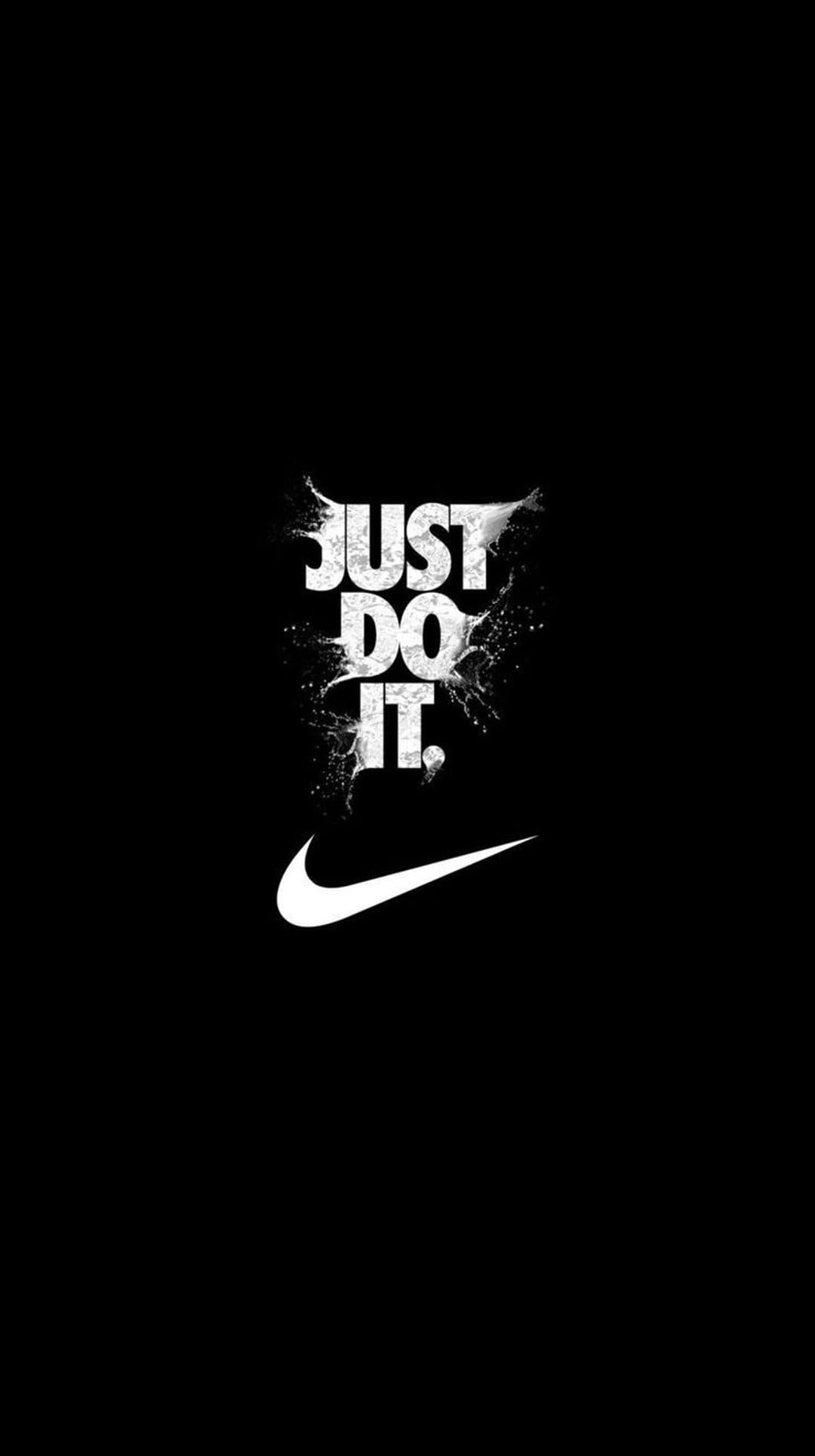 Distressed white Just Do It text and swoosh logo centered on a solid matte black background for mobile screens.