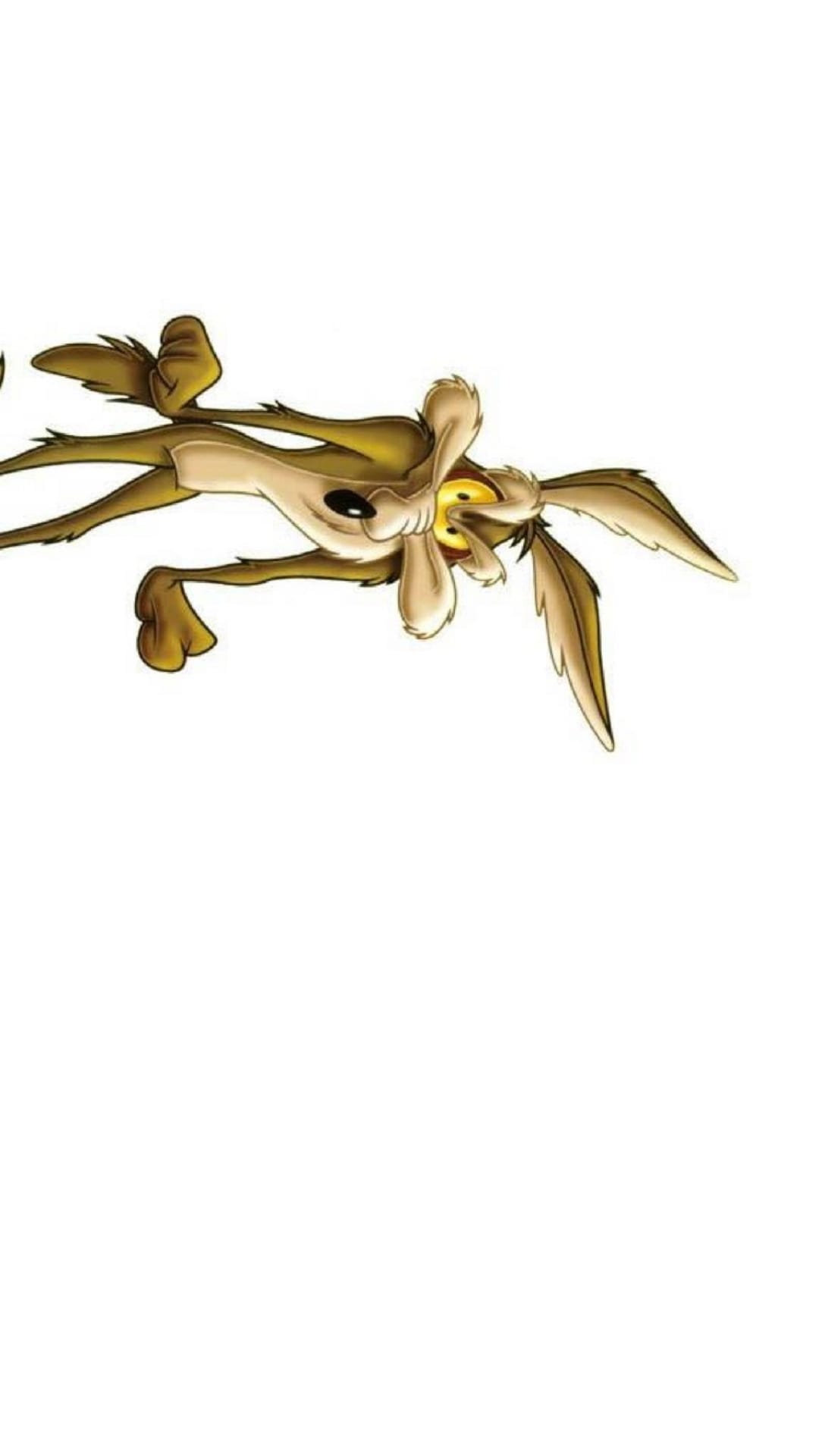 Wile E. Coyote runs with a determined facial expression, showcasing his lean brown body and expressive yellow eyes.