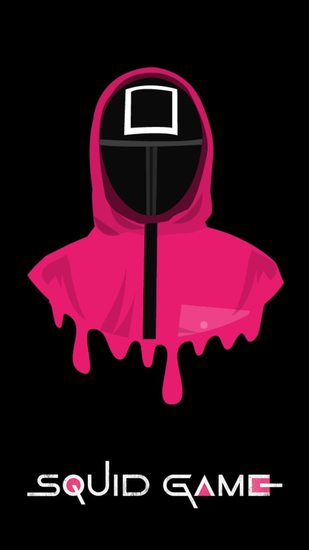 Pink guard mask with a square symbol features a dripping effect above the show logo on a black background.