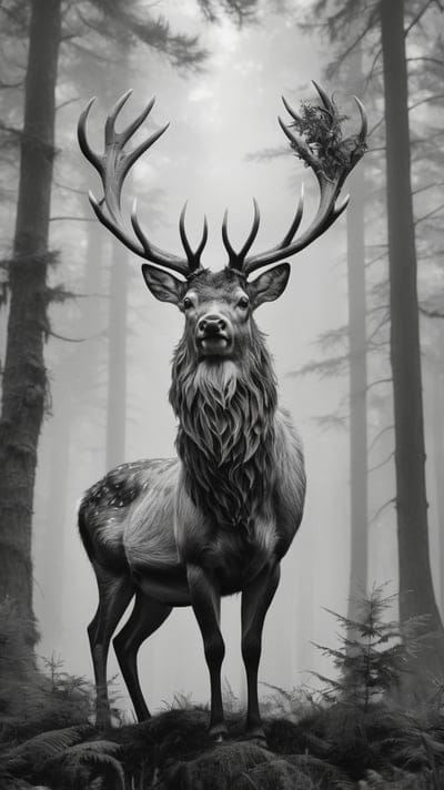 Regal,Animal,Forest,Tattoo,Tattoo Wallpaper,Wallpaper,AI Art,Ai Wallpaper,Desktop Wallpaper,Artwork,Black,White,Black and White,Aesthetic