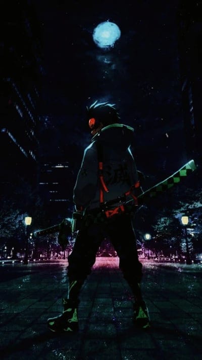 tanjiro, anime, black, demon slayer, future, kamado, night, samurai, sword
