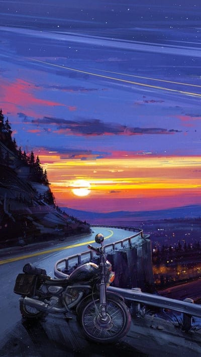 harley,longroute,sunset