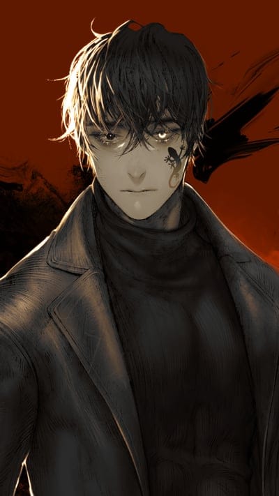 Cha Yeol, Ranker Who Lives a Second Time, anime, webtoon, character art, dark aesthetic, intense, digital art, lizard tattoo, mysterious, fantasy, portrait, dramatic lighting, brooding, manga