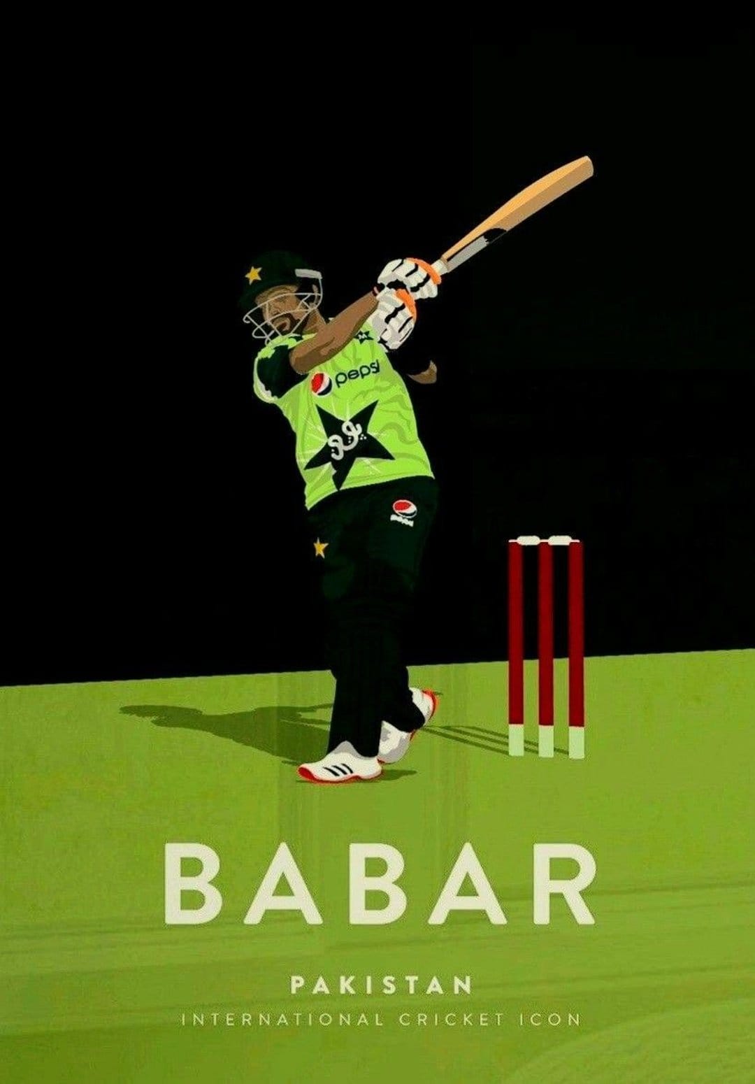 Cricket wicketkeeper in a light blue uniform crouches behind three dark blue stumps on a textured gray background.