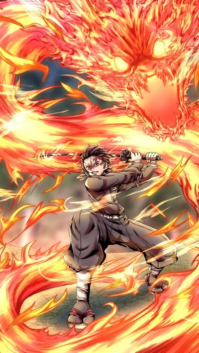 tanjiro, demon slayer,naruto, phoenix, anime, dragon, fire, sword, flame,character