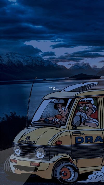 Dragonball, car, dragon ball, dragon ball z, driving, kame, landscape, mountain, night, street, mobile wallpaper, android wallpaper, iPhone wallpaper, phone wallpaper