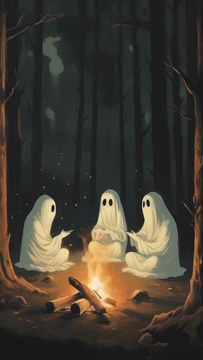 ghosts,fire,forest,dark,art