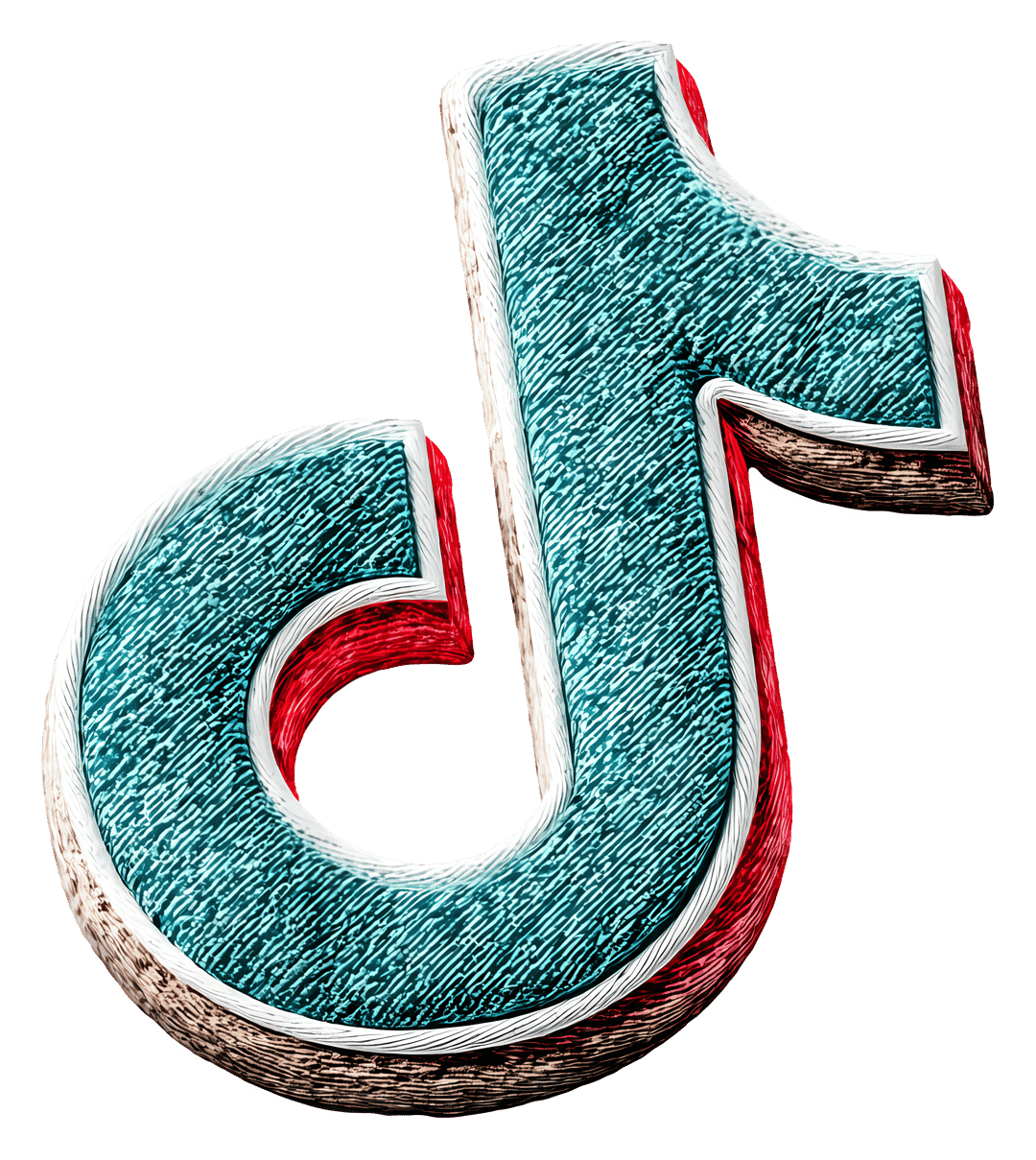 TikTok logo icon featuring a black musical note with cyan and magenta shadow effects on a transparent background.