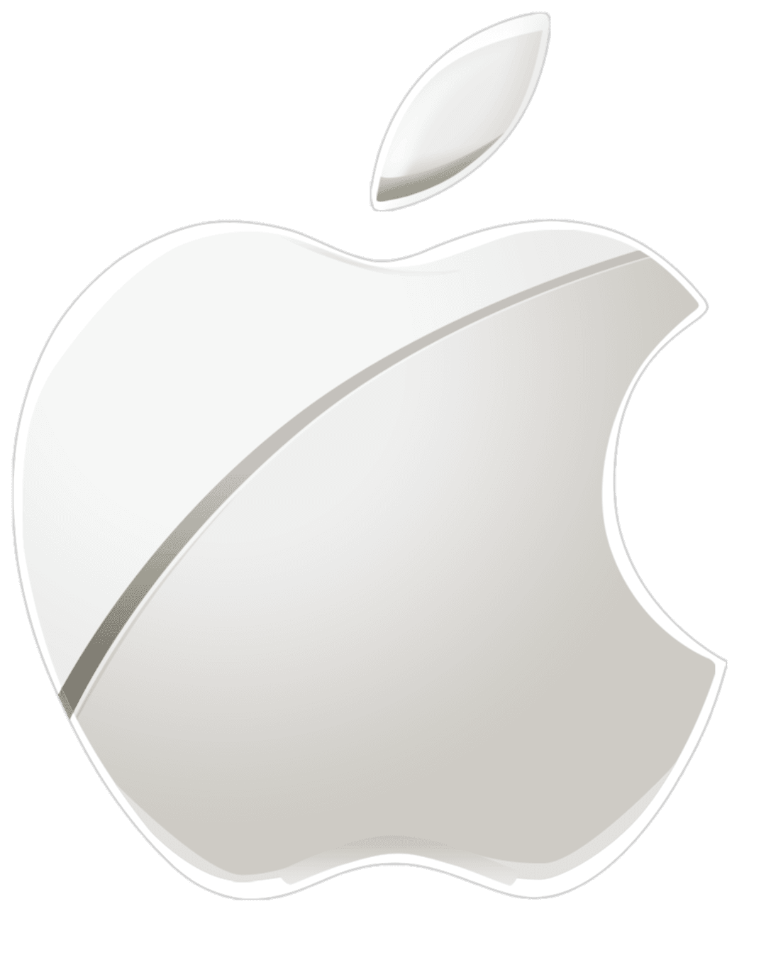 Silver Apple logo features a polished metallic finish and smooth grey gradients on a transparent background.