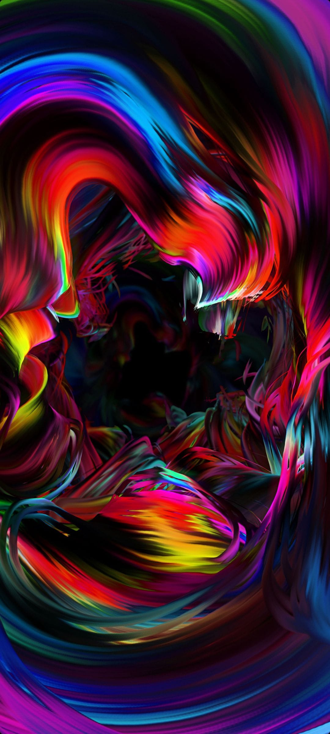 Swirling neon pink and electric blue fluid ripples create a vibrant, high-contrast psychedelic pattern.